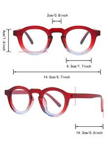 1副女士渐变圆形PC镜框复古简约时尚透明眼镜 - 上紅下淺藍 - 查看 4