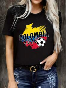 2026 World Cup Themed T-Shirt 2026 World Cup Commemorative Shirt Printed T-Shirt Keep The Love A Children's Top Cheer For Your Favorite Team Made Of Pure Cotton Soft And Comfortable A Gift For Children Suitable For Outdoor Outings Sports Unisex Graphic T Shirts Unisex Casual Tee 100% Pure Cotton Fun Printed Round Neck Short Sleeved Women's T-Shirt, Suitable For: Sports Events/Holiday Parties/Outings/Sports And Other Holiday Gifts - màu đen - Xem 4