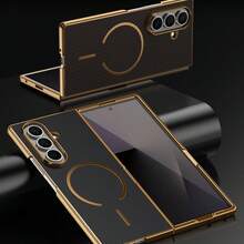 VIETAO 電鍍邊框碳纖維紋理磁吸手機殼，適用於 Galaxy Z Fold 8 Ultra 7 6 5 4 保護殼 - 棕色 - 查看 7