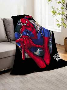 Marvel Spider-Man Theme Flannel Blanket, Featuring The Classic Red And Blue Superhero Costume, Warm And Soft, Suitable For Sofa, Nap, Bed Decor And More - Black - View 12