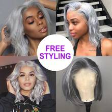 100% Human Hair Women's Soft Silver Gray Straight Bob Wig, Hair Density 180, Length 10 Inches 12 Inches 14 Inches, 13x4 High Definition Transparent Lace Front Wig, Pre-Trimmed Natural Hairline, Lace Front Wig With Bangs/Middle Part/Side Part Options - S1/Gray - View 9