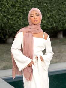 1pc Women's Fashion Solid Color Embroidered Scarf Headscarf, Suitable For Casual Daily Wear, Beach, Holiday, Travel Essential - Pink - View 3