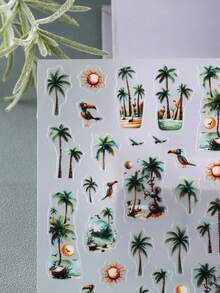 2pcs/Set Summer Island Palm Tree, Starfish, Seagull Nail Stickers, DIY Nail Art Decor Sliders, Nail Art Accessories & Tools, Beautiful Gift For Girls - 彩色 - 查看 8