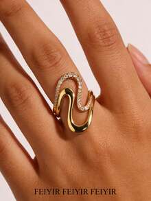 Size 7 & 8 Women's Retro Wave 8-Shaped Cubic Zirconia Ring, 18K Gold Plated Anti-Fading Charming Ring, Wedding Anniversary Birthday Gift, 2026 New Arrival - Multicolor - View 2