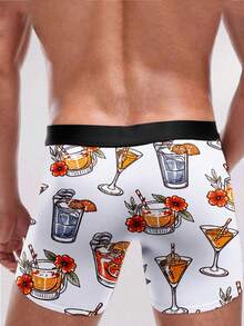 1PC Men's Novelty Boxer Briefs, Fun Cocktail & Tropical Drink Print, Polyester Underwear, Casual Home & Beach Wear, Perfect For Summer Parties & Vacation Gifts - White - View 2