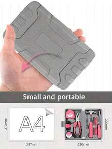 1 Set Home Repair Tool Kit, Including Hex Wrench, Screwdriver, Pliers And Other Daily Household Tools, Stored In A Toolbox - Pink - View 6