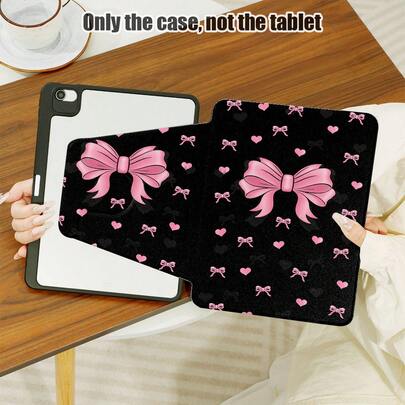 1pc Pink Bow & Heart Pattern PU Leather Case With Stand, Pen Slot, 720 Degree Rotation, Auto Sleep/Wake Function, Compatible With Honor Pad 8/9/10, Honor GT 11.5inch/X7/X8A/X9/X8Pro/X9Pro/V9/V8 Pro, Matepad 11 Inch 2023/2022, Matepad 11.5 (2026), Tablets