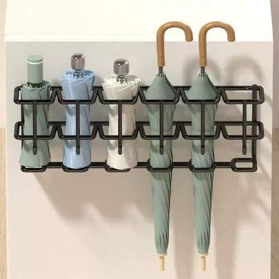 Soporte para paraguas, estante de almacenamiento de paraguas de pared simple, organizador de paraguas para la entrada del hogar con ganchos