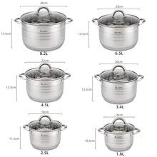 Panela de aço inoxidável para sopa, com diâmetro de 14 cm a 32 cm, ideal para uso doméstico. Adequada para fogões de indução e a gás. Multifuncional para cozinhar sopas, macarrão, mingau e ensopados. Possui alças duplas, é fácil de limpar e tem tamanhos que variam de 14 cm a 32 cm. - prata - Ver 23