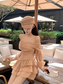 Women Short Dresses - アプリコット - View 4