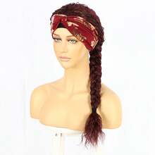 26英寸长波浪形合成发箍假发，无胶发箍式，女士机织无蕾丝前额假发 - 彩色 - 查看 4