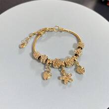 1条金色心形吊坠串珠手链，时尚闪亮饰品，可搭配友谊手链 - 金色 - 查看 11