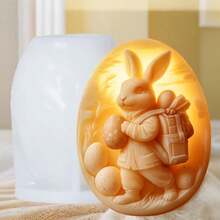 1个兔子邮递员彩蛋蜡烛硅胶模具，兔子邮递员拿着彩蛋浮雕彩蛋蜡烛模具，复活节彩蛋石膏树脂模具，兔子送蛋水泥混凝土模具蜡烛模具复活节礼物 - A-白色 - 查看 6