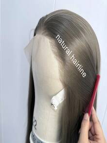 女士灰白色假发，13x4蕾丝前假发，长款柔顺直发，合成纤维材质，无需胶水，自然发际线，日常佩戴，角色扮演派对皆宜。 - 彩色 - 查看 4