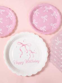 Zestaw jednorazowych naczyń z kokardką w kolorze białym i różowym, akcesoria na przyjęcie urodzinowe z motywem różowej kokardy, dekoracje na baby shower, akcesoria na urodziny dziewczynki, dekoracje na pierwsze urodziny, jednorazowe talerze, kubki, serwetki na przyjęcie z okazji ujawnienia płci dziecka, dekoracja stołu na przyjęcie panieńskie, upominki na przyjęcia, akcesoria na imprezę tematyczną z kokardką w kolorze różowym - Różowa kokardka - Zobacz 7