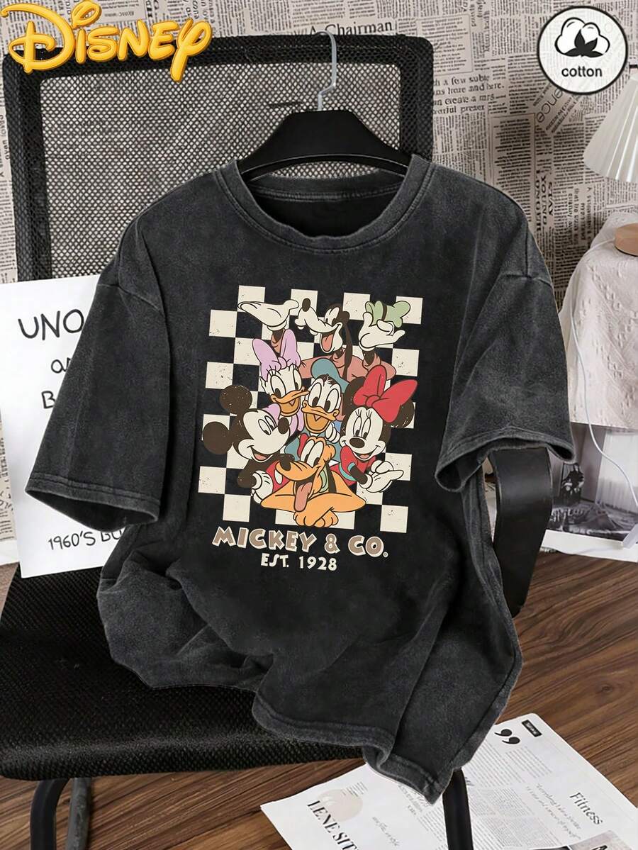 Disney "Toy Story" Woody Bass Lightyear And Other Elements Combined With Cartoon Theme Decoration Printing 2026 Best-Selling Style Fashion Commuter Washing Water To Make Old Ladies Round Neck T-Shirts Fashion Lovers Spring And Summer Boys And Girls With The Same T-Shirts - 黑色 - 查看 1