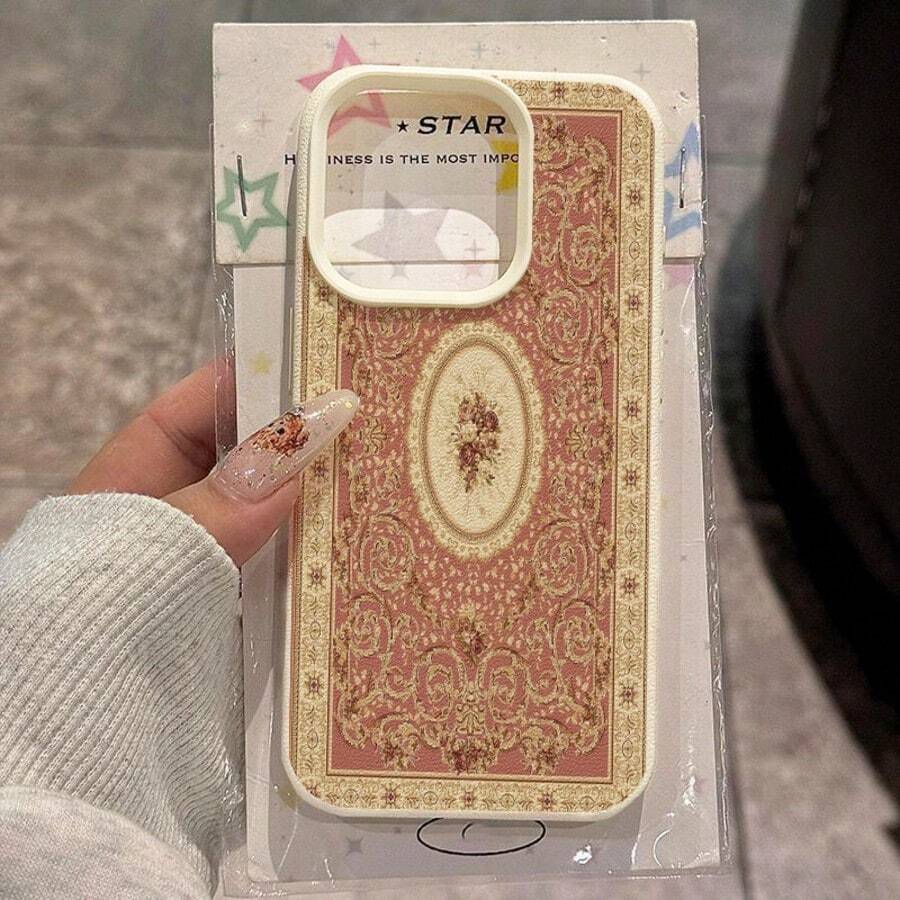 Ốp lưng điện thoại phong cách retro 1 mảnh chất liệu TPU, họa tiết hoa hồng dệt cổ điển, tương thích với Apple 17 Pro Max/17/16 Pro Max/15/13/12/11, S20 FE/A15/S24/A55, Note 11/Note 12/Note 13 Pro, bảo vệ điện thoại toàn diện, chống rơi vỡ, mềm mại. - trắng - Xem 1