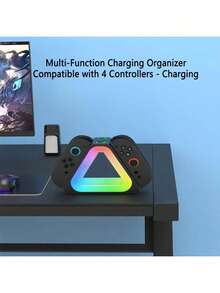 4-In-1 Switch & Switch 2 Controller Charging Dock, RGB LED Light Charger Station With Charging Indicator & Anti-Slip Silicone, Compatible With Switch 2 Joy-Con & Grip - Black - View 4