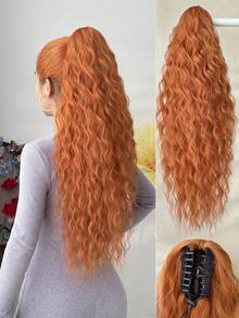 爪形马尾假发片，酒红色、黑色、棕色和粉色，26英寸水波纹耐热纤维合成马尾假发，适合女性圣诞节、万圣节派对和日常佩戴。 - Black-brown - 查看 19