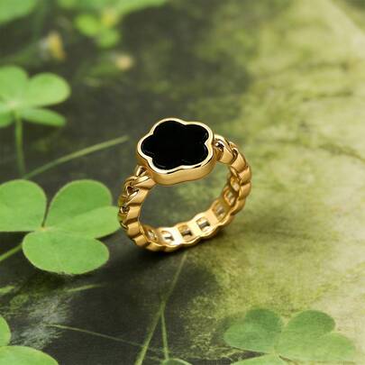 1 pieza Anillo con diseño minimalista de trébol de cuatro hojas, accesorio de la suerte, adecuado como regalo del Día de San Patricio para la novia
