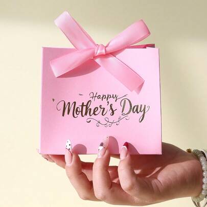 10 piezas de "Feliz Día de la Madre" Cajas de regalo mini - Cajas de dulces compactas y elegantes - Esquema de color rosa y blanco con impresión en oro - Viene con lazo de cinta - Ideal para empaquetar chocolates, dulces, regalos pequeños y recuerdos de fiesta