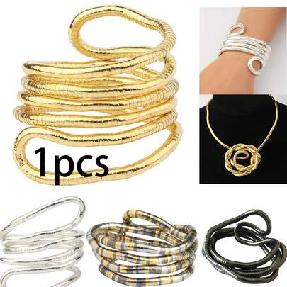 1/2pcs Flexible Bendable Snake Bracelet, Unisex Fashion, Twist And Adjust Neck Collar Necklace Belt, Wrap Bracelet, Flexible Multifunctional Necklace, Unisex Accessories