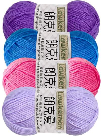 Lawkeman 4pcs/200g Bright Color Yarn Starter Kit, Suitable For Crocheting Hats, Rugs, Tote Bags And Other DIY Projects, Christmas Combo Set