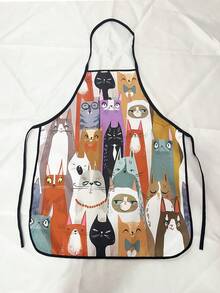 1件可爱趣味动物图案涤纶围裙，适用于厨房和家居使用 - 多色 - 查看 5