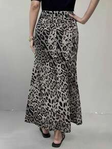 EARO Women's Leopard Print Long Dress, Made Of Comfortable Non-Stretch Fabric, Suitable For Daily Wear Spring - Grey - View 3