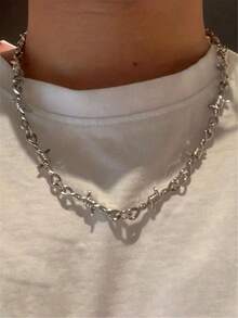 1件复古荆棘颈链，荆棘锁骨项链，时尚腰链，朋克街头嘻哈男士项链，情人节礼物，适合派对和日常佩戴 - 彩色 - 查看 2