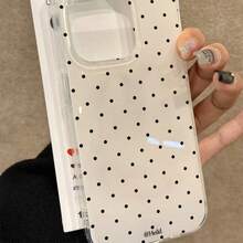 Minimalist Fashionable Black Polka Dot Pattern Phone Case Compatible With IPhone 17 Pro Max, Air 16, 15 Pro, 14 Pro Max, 13, 12, 11, XS, X, XR, 7, 8 Plus, 16e, Cute Shockproof Protective Cover - Small Wave Dots - View 1