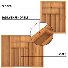 Kitchen Expandable Bamboo Drawer Organizer Kitchen Organiser Adjustable Cutlery Tray For Kitchen Utensils, Flatware,Silverware, Jewelry Box, Storage Box ,1 Pc - 1 - Xem 5
