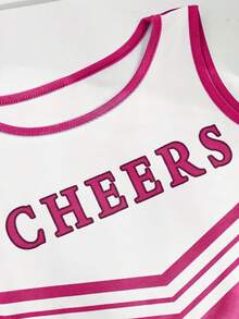 3件套啦啦队表演服套装（连衣裙、啦啦球、袜子），足球宝贝体操紧身连衣裙，时尚可爱夜店女士服装 - 玫瑰紅 - 查看 4