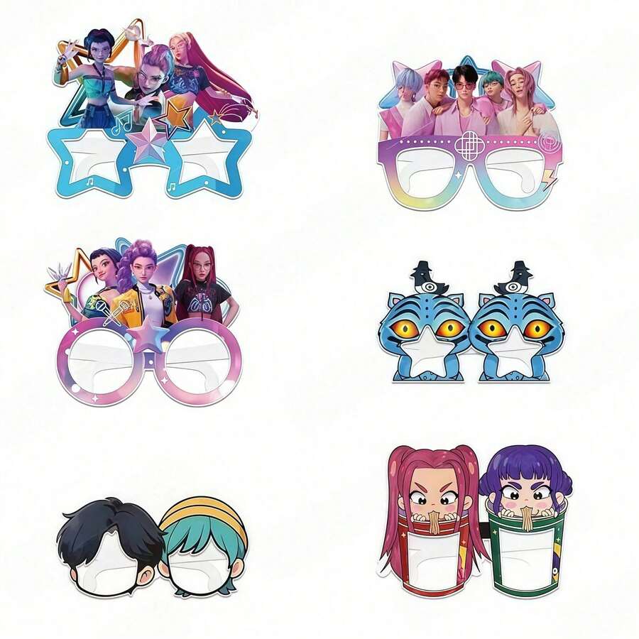 6pcs/Set 2026 New Korean Style Square Glasses, Demon Slayer Anime Style Glasses, Fan Party Gift [Random Style] - Multicolor - View 1