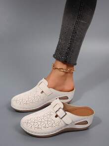 女士春季新款圆头厚底舒适套脚休闲时尚穆勒鞋 - 米白色 - 查看 5