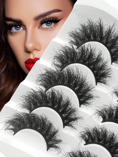 ENCHUW 5 Pairs Criss-Cross Soft Long Lashes, Thick Curly False Eyelashes For Party Makeup, Faux Mink Lashes