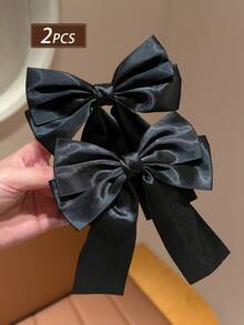 2个装女士甜美双层蝴蝶结扁平鸭嘴夹，多功能缎面发夹，日常发型配饰，不伤发 - 彩色 - 查看 12