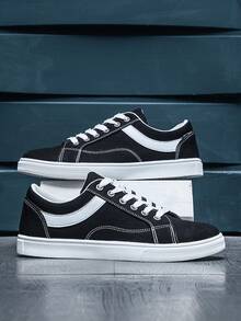 Men's Fashionable Casual Sporty Canvas Sneakers, Suitable For All Seasons - Black - View 3