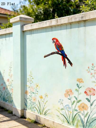 2D Flat Red Tailed Parrot Iron Wall Carving - Vibrant Tropical Parrot Outdoor Decoration, Waterproof Hanging Art Suitable For Rose Vine Garden Walls, Modern Terraces, And Entrances, Ideal Gift For Bird Enthusiasts And Gardeners
