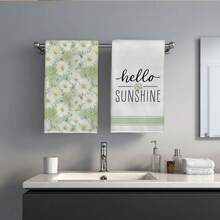 MEMNUN 2 chiếc khăn lau bếp họa tiết hoa cúc màu nước xanh lá cây mùa hè, kích thước 15.75*23.62in (40*60cm), chất liệu microfiber mềm mại, dùng để lau bát đĩa, lau tay, lý tưởng cho trang trí nhà bếp và phòng ăn, sử dụng được quanh năm. - Nhiều màu - Xem 9
