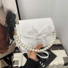 Bolso de hombro mini con lazo de encaje y perlas - Blanco - Ver 13