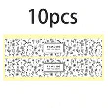 10pcs Black & White Floral Rectangle Sealing Stickers, Gift Box Seal Stickers, Adhesive Labels, Thank You Stickers - Multicolor - View 9