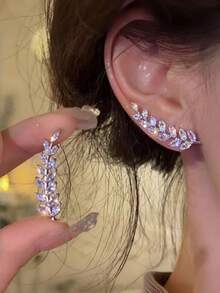 1对时尚奢华一体式小麦耳钉，百搭精致耳环，散发优雅气质，适合女性日常佩戴、参加派对和约会。 - 銀色 - 查看 3