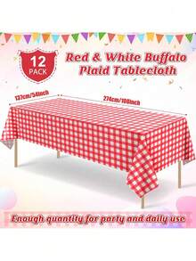 1/6pcs 137*274cm Red & White Plaid Disposable Plastic Tablecloth, Suitable For Picnic, Farm, Birthday, Wedding Rectangle Party Tablecloth, Tablecloth, Easter Tablecloth, Party, Party Supplies, Wedding, Tablecloth, Birthday, Party Decor, Birthday Decor, Table Cover - Multicolor - View 3