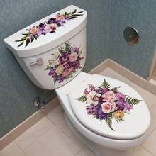 1 pièce Sticker de toilette avec bouquet floral violet et rose pour le printemps et l'été, autocollant de luxe avec orchidée et rose, décoratif et amovible pour le réservoir et le couvercle des toilettes, accessoire de salle de bain élégant - AD36215 - Voir 4