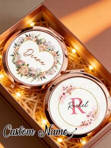 Customized Makeup Mirror, Customized Portable Makeup Mirror. Customizable Mirror With Pattern And Text, Customizable Mini Pocket Makeup Mirror With Name, Personalized Bridesmaid Mini Makeup Mirror, Customized Folding Hand Mirror. - Multicolor - View 5