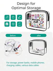 字母印花PVC化妆包，拉链密封PVC旅行收纳袋，轻便防褪色女士化妆洗漱包，TSA认证便携式化妆箱，易于清洁，适合作为母亲节礼物送给母亲、老师、朋友、护士，旅行必备，防水洗漱包，母亲节礼物 - 彩色 - 查看 5