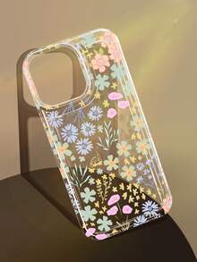 1pc Floral Pattern Transparent Anti-Slip Airbag Soft Phone Case, Suitable For IPhone 11/12/13/14/15/16/17 Pro Max - Multicolor - View 1