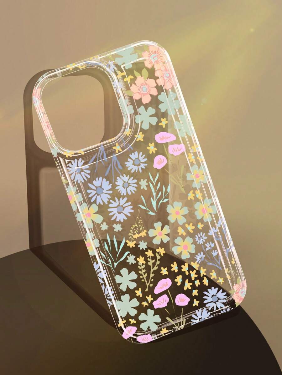 1pc Floral Pattern Transparent Anti-Slip Airbag Soft Phone Case, Suitable For IPhone 11/12/13/14/15/16/17 Pro Max - Multicolor - View 1