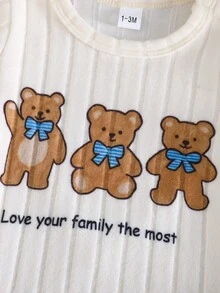 2pcs Newborn Baby Boy Outfit, Cute Bear Pattern Short Sleeve Top And Shorts, Casual Daily Wear - Apricot - View 6